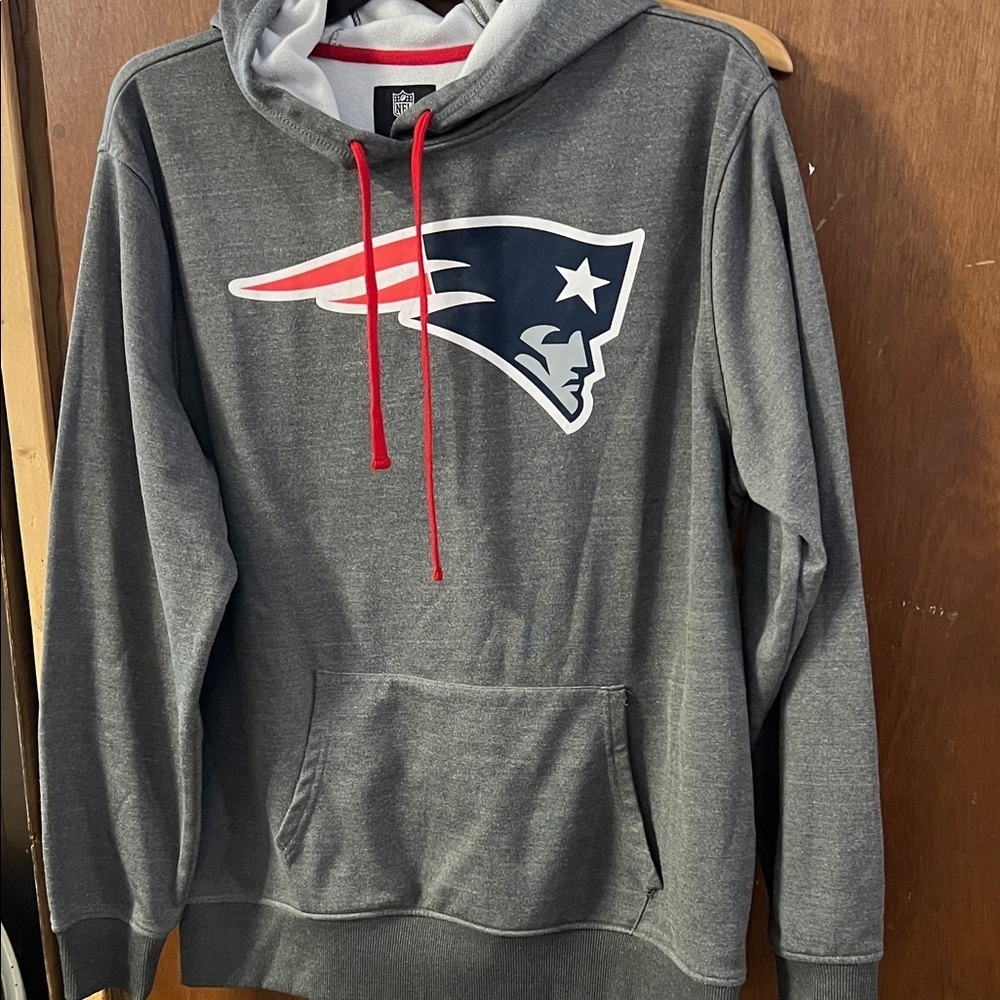 NFL Patriots Charcoal Hoodie with Red Accents